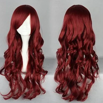  70 см длиной Вьющиеся Женщины красного Вина Очаровательный парик для косплея