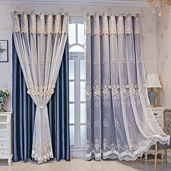  Европейские роскошные шторы для гостиной, столовой, спальни, ткань с тисненой вышивкой, пряжа, Встроенная драпировка на окно виллы Нестандартного размера