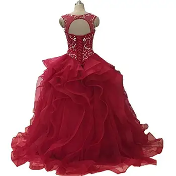  ANGELSBRIDEP Бордовое бальное платье с открытой спиной, Пышные платья, кристаллы, блестки, вечернее платье Дебютантки на заказ
