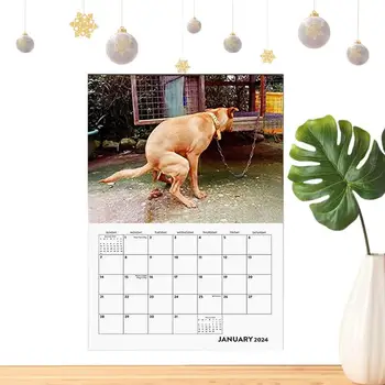  Забавный собачий настенный календарь, Милые Ежемесячно Какающие щенки, Художественный календарь на 2024 год, Красочный 12-месячный настенный календарь, Забавный Собачий календарь.