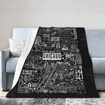  ОДИН чикагский коллаж на черном ультрамягком одеяле из микрофлиса