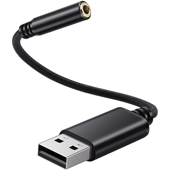  Аудиоадаптер HOT-3X с разъемом USB для наушников 3,5 мм, внешняя стереозвук-карта Для ПК, ноутбука, PS4, Mac (0,6 фута, черный)