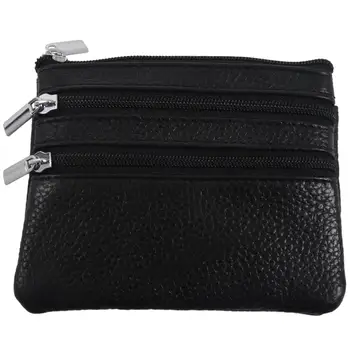  Кожаное портмоне для мелочи с 4 карманами и брелоком для ключей для женщин черного цвета