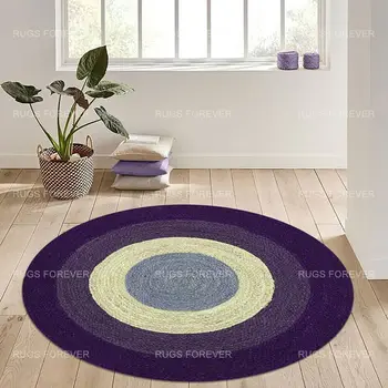  Круглый коврик из джута ручной работы, коврик для гостиной, Кухонный Синий Индийский коврик для йоги