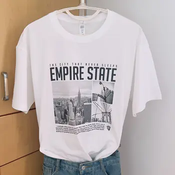  Футболки Empire STATE, Летние футболки с героями мультфильмов в стиле харадзюку, Свободные повседневные топы, женские футболки с круглым вырезом, универсальные повседневные футболки