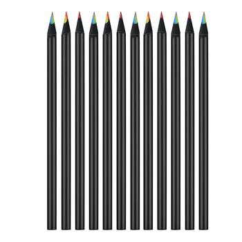  12шт Черных деревянных радужных карандашей для рисования, Безопасные прочные художественные принадлежности, Канцелярские принадлежности разных цветов для детей и взрослых, Школьный рисунок
