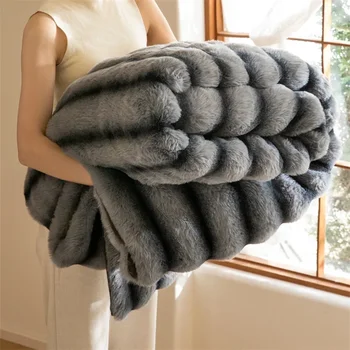  Высококачественное одеяло из искусственного меха кролика, осень-зима, Мягкое толстое теплое одеяло для дивана, постельное белье для спальни, одеяло для сна, домашний декор