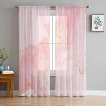  Чернила с мраморной текстурой, китайский стиль, Розовые прозрачные шторы для гостиной, Тюлевые оконные панели, Шторы для спальни из вуалевой пряжи