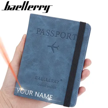  Baellerry Новая RFID-сумка для паспорта, мужские кошельки с гравировкой имени, мужские кошельки, Обложки для загранпаспортов, Держатель кредитной карты, Кошелек Унисекс