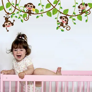  Водонепроницаемые мультяшные обезьяны с животными для детской комнаты, наклейки для гостиной, наклейки на стены с обезьянами, домашний декор, аксессуары для дома, наклейки на стены