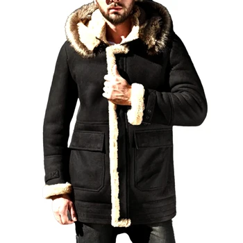  Мужская куртка, пальто, толстовка с длинным рукавом, Утолщенный Винтажный повседневный флис из искусственной кожи, длинный рукав для мужчин по доступным ценам