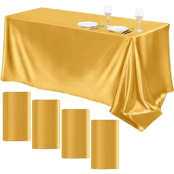  Прямоугольная свадебная атласная скатерть гладкого золотого цвета, удобная настройка рабочего стола