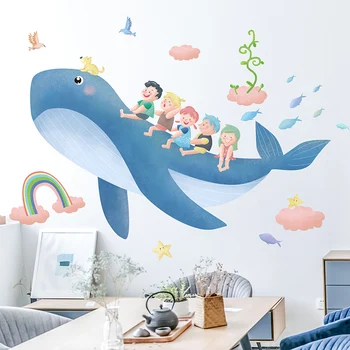  Наклейки на стену с животными-китами, детские наклейки с мультфильмами 