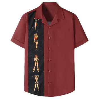  Летние мужские повседневные рубашки в полоску с принтом, короткий рукав, Кубинский воротник, гавайская пляжная рубашка большого размера