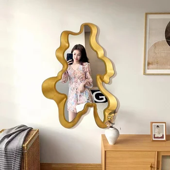  Золотое Нерегулярное Настенное Декоративное Зеркало для макияжа, Душевая кабина в Полный рост, Эстетическое Большое Зеркало для ванной комнаты в стиле Деко, Домашний Дизайн YX50DM
