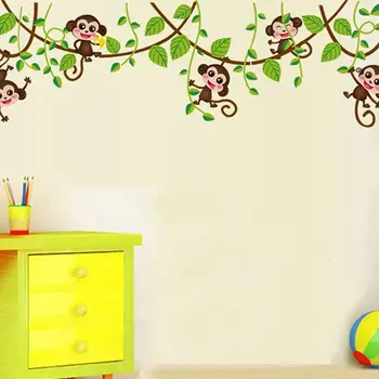  Водонепроницаемые наклейки с милой обезьянкой, Съемные самоклеящиеся наклейки на стены из ПВХ, красочные обои с лесными животными