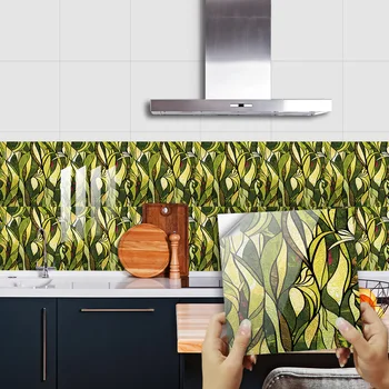  Наклейки на плитку с листьями, кухня, ванная комната, шкаф, украшение рабочего стола, самоклеящиеся водонепроницаемые наклейки на плитку