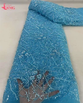  OIMG Роскошная Африканская кружевная ткань из бисера 2023 года, высококачественная Французская кружевная ткань с вышивкой жениха блестками для свадебного платья