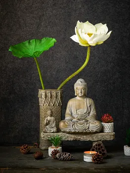  Украшение рабочего стола Керамический Искусственный Цветок Гостиная LotusVintage Статуя Будды Ваза Пейзаж Бассейн Пруд С Рыбками Микроландшафт