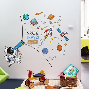  [SHIJUEHEZI] Космические Астронавты Наклейки На Стены DIY Планеты Ракета Наклейки на Стены для Детских Комнат Детская Спальня Украшение Дома