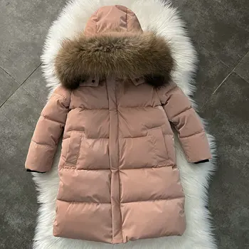  2023 Зимняя куртка для девочек из натурального меха, водонепроницаемая длинная зимняя верхняя одежда с капюшоном для девочек, пальто для мальчиков-подростков 2-11 лет, парка для снегоступов