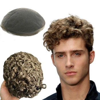  N.L.W Полностью кружевной парик для мужчин, светло-каштановый парик для волос, 10 мм, афро-локон, мужской шиньон, сменный размер 10 * 8