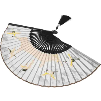  Складной веер с кисточками в китайском винтажном стиле, шелковый веер для танцевального представления, ручной вентилятор