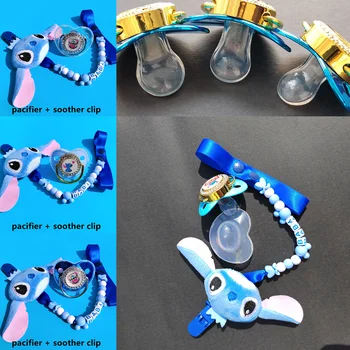  [1 Комплект ] Детские Пустышки Lilo Stitch Bling с Плюшевой игрушкой, Персонализированный Зажим Для пустышки, без BPA, Креативные Новые Детские товары