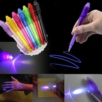  1шт Невидимых бесцветных чернил, ультрафиолетовой УФ-лампы Lht, люминесцентной волшебной ручки, люминесцентной ручки Lht, волшебной фиолетовой ручки для рисования 2 в 1