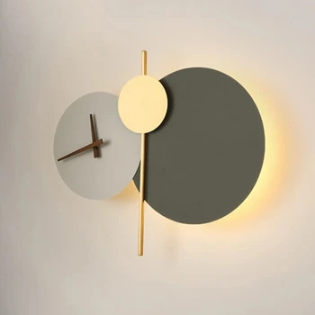  Дизайнерский светодиодный настенный светильник Nordic Круглые часы Креативный настенный светильник для гостиной, прихожей, художественного бра, светильников для внутреннего декора