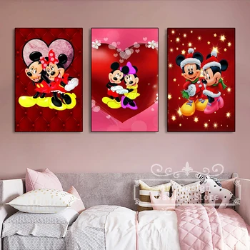 Плакат с Микки Маусом, мультфильм, Милый Микки и Минни, HD-принт, картины на холсте, Детская комната Диснея, Современный домашний декор