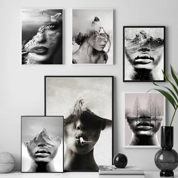  Абстрактная черно-белая картина на холсте, настенное искусство, сюрреализм, плакаты и принты, женская картина для гостиной, современный Домашний декор, подарок