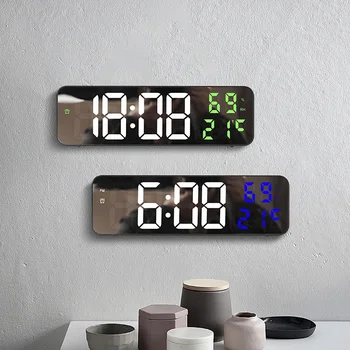  Светодиодный электронный будильник, большие цифровые настенные часы, отображение температуры, даты, часы с регулируемой яркостью для украшения дома