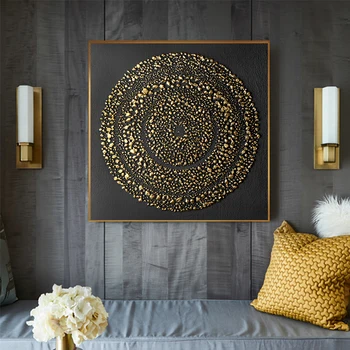  Модная картина на холсте с квадратным кругом, черно-золотой плакат, роскошные настенные рисунки Для декора гостиной, столовой
