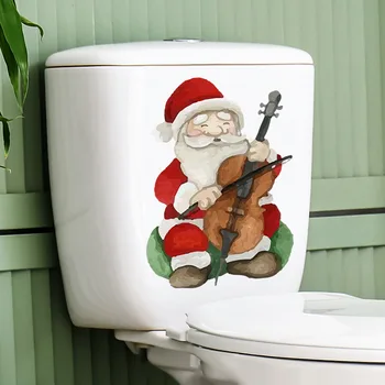  Санта-Клаус, играющий на скрипке, наклейка на туалет, украшение для детского дома, Самоклеящиеся наклейки на стену