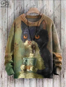  PLstar Cosmos Новая серия уродливых свитеров с 3D-принтом животных и рисунком кота, уличный повседневный зимний свитер M-4