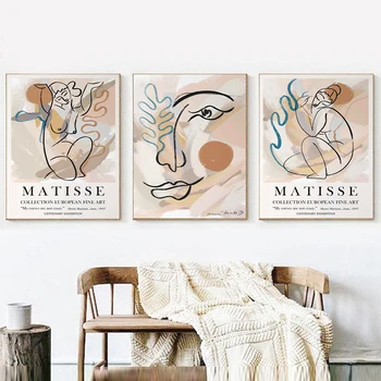  Художественный плакат Анри Матисса Абстрактное лицо, Граффити, Настенное искусство, Картина на холсте, Женская обнаженная Линия, Принты, декор для дома в скандинавском стиле для гостиной