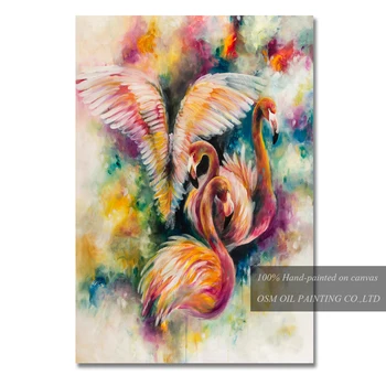  Высококачественная современная абстрактная картина маслом с Фламинго на холсте, Красочная декоративная картина маслом с Фламинго.