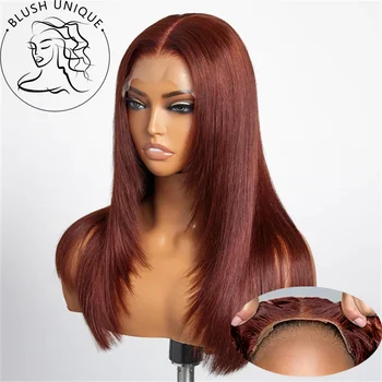  Красновато-коричневые многослойные парики спереди, прямые парики с кружевной застежкой 4x4, Носите предварительно вырезанный бесклеевой парик из многослойных синтетических волос
